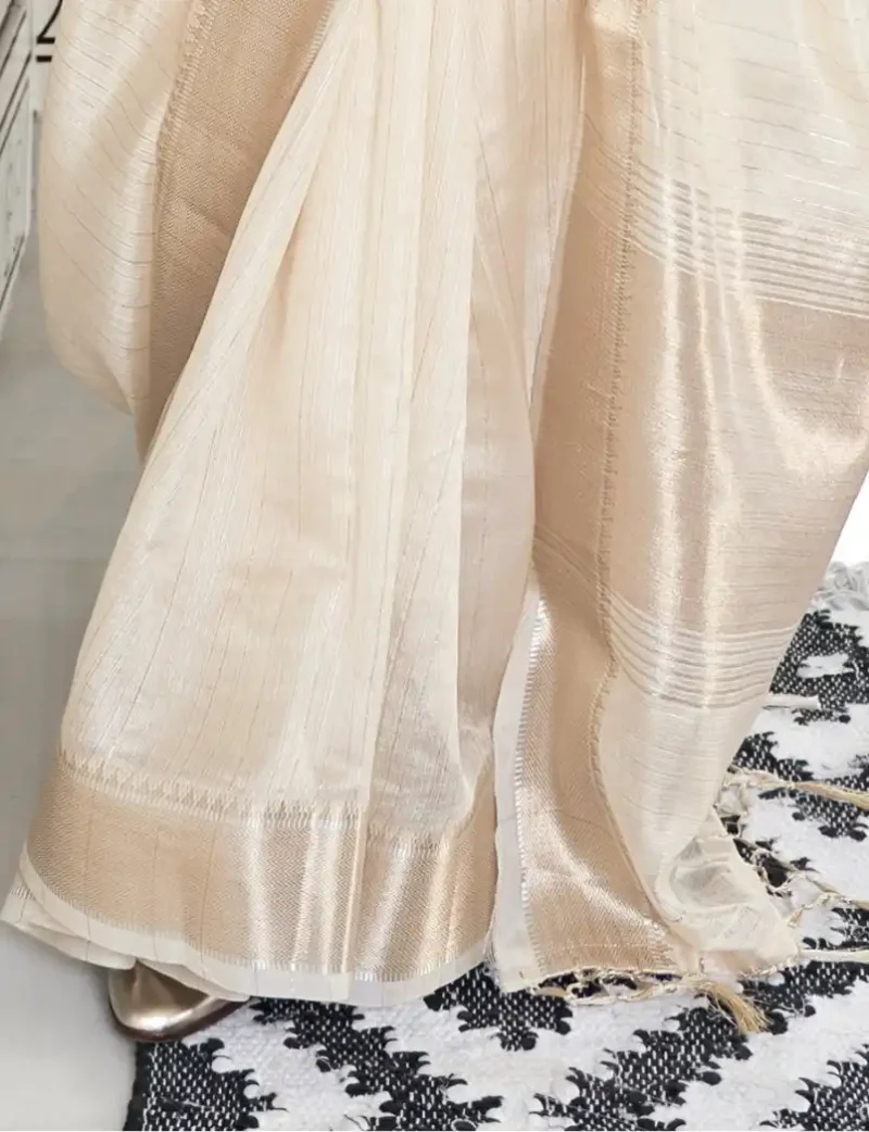 Off White Chiffon Classic Saree with Pink Blouse