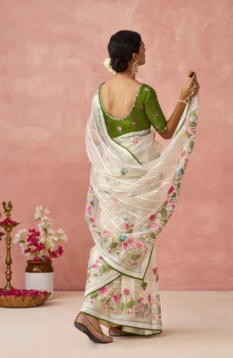 Cream Brasso Organza Festival Saree