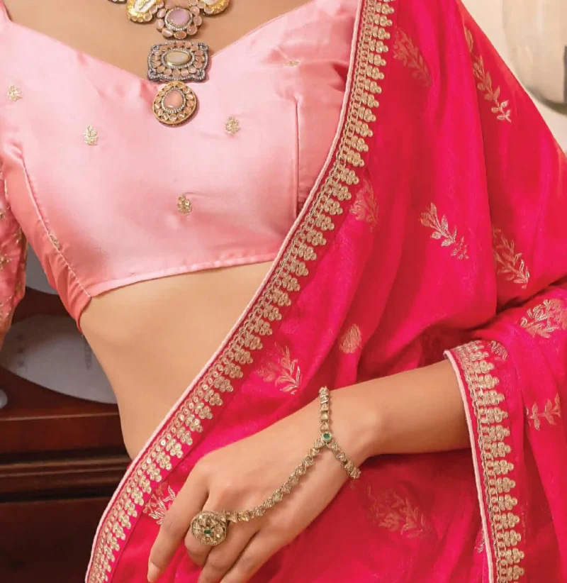 Raspberry Pink Satin Silk Saree