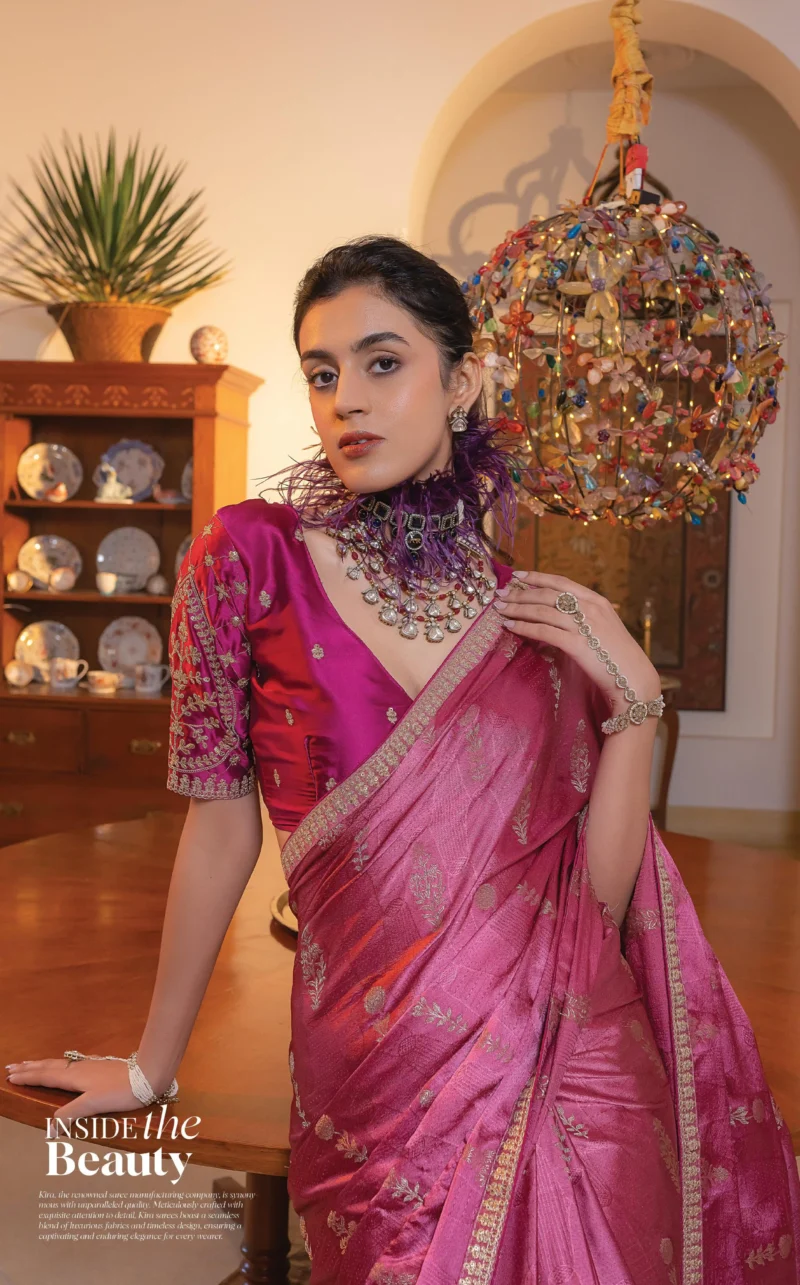 Dark Pink Satin Silk Saree with Zari and Embroidered Elegance