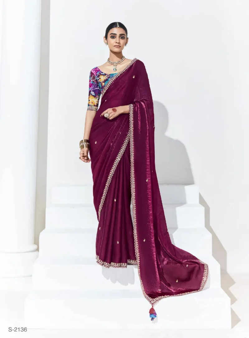 Rose Bud Cherry Maroon Tissue Organza Saree