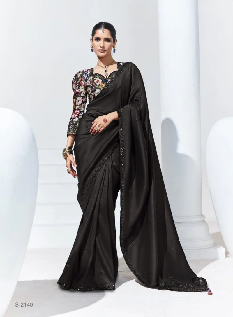 Sleek Black Organza Saree with Shiny Work