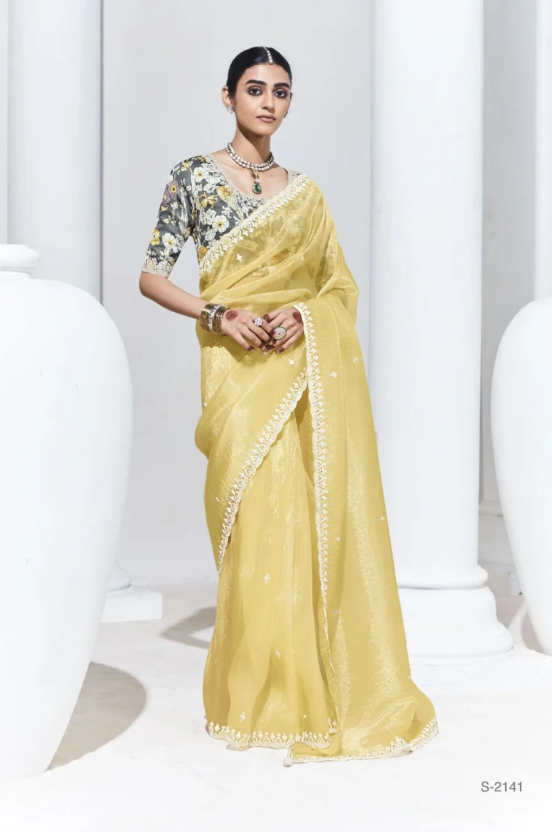 Yellow Embroidered Organza Haldi Wear Saree