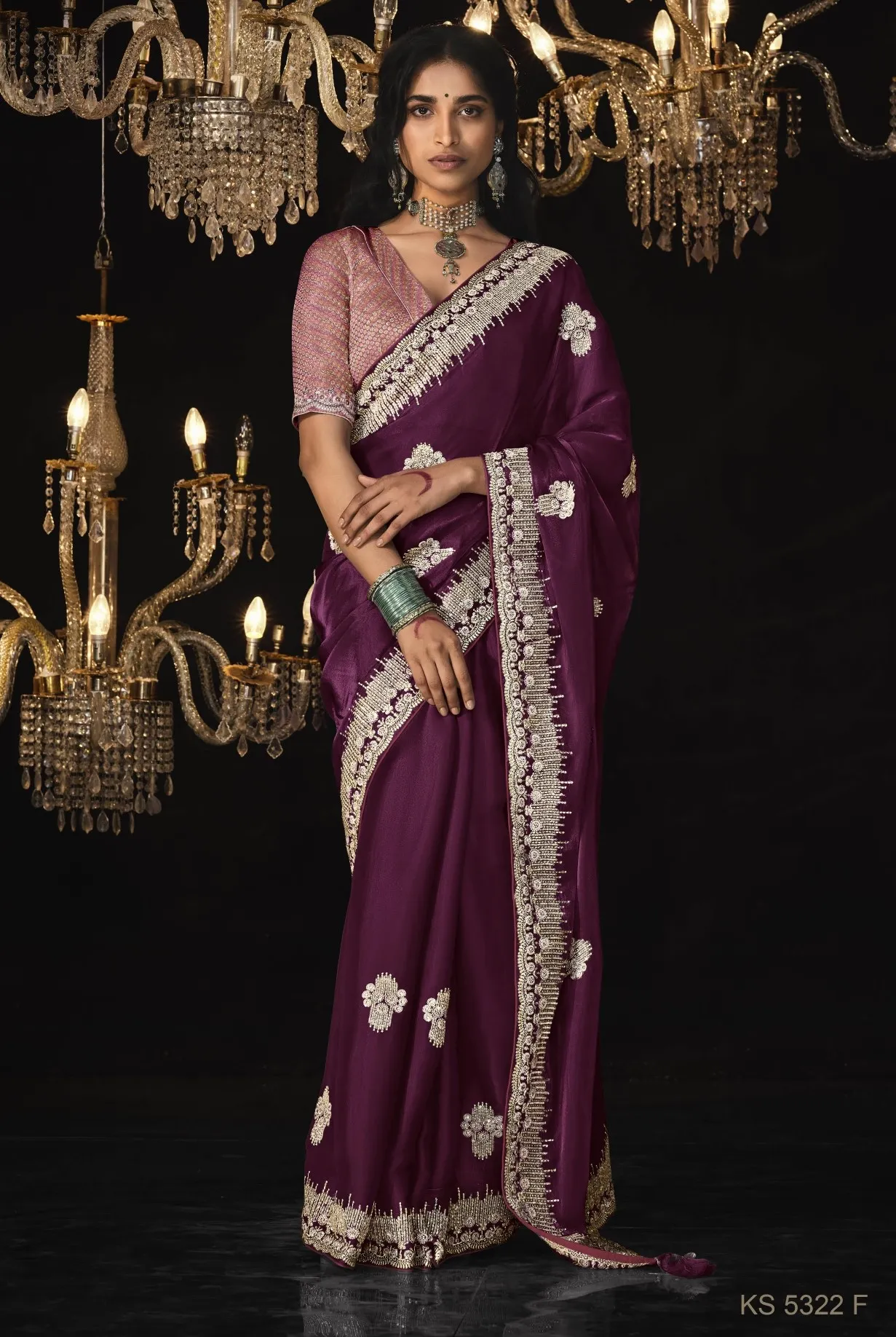 Royal Purple Tissue Embroidery Designer Saree