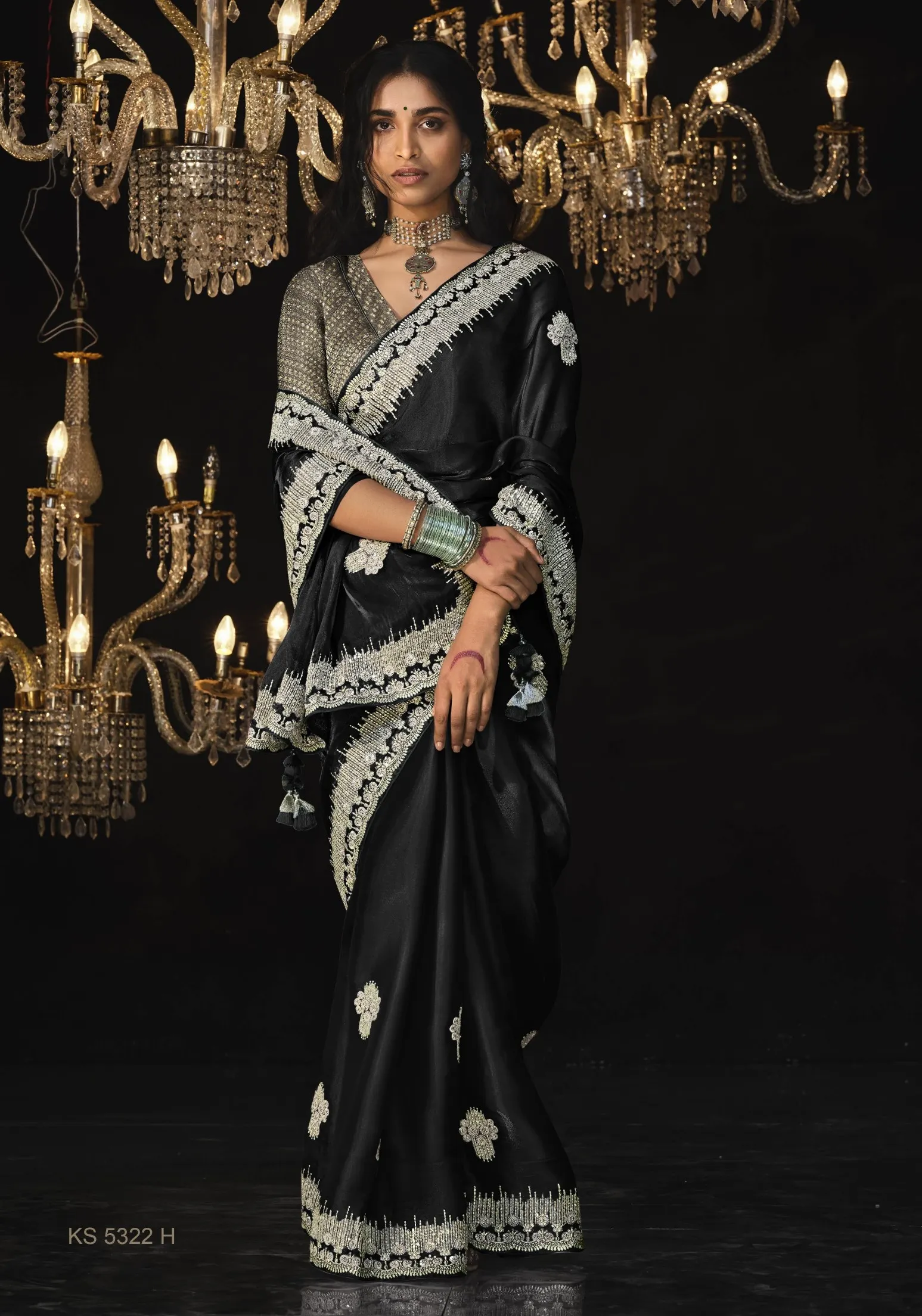 Rich Black Tissue Embroidery Designer Saree with Black Blouse