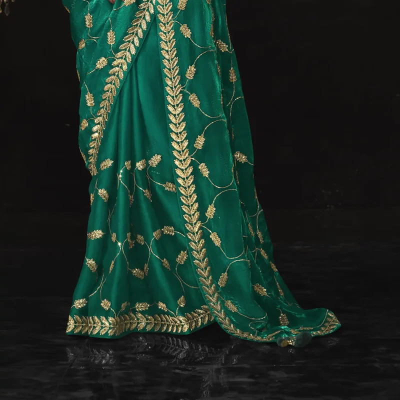 Green Glass Tissue Silk Saree with Sequins