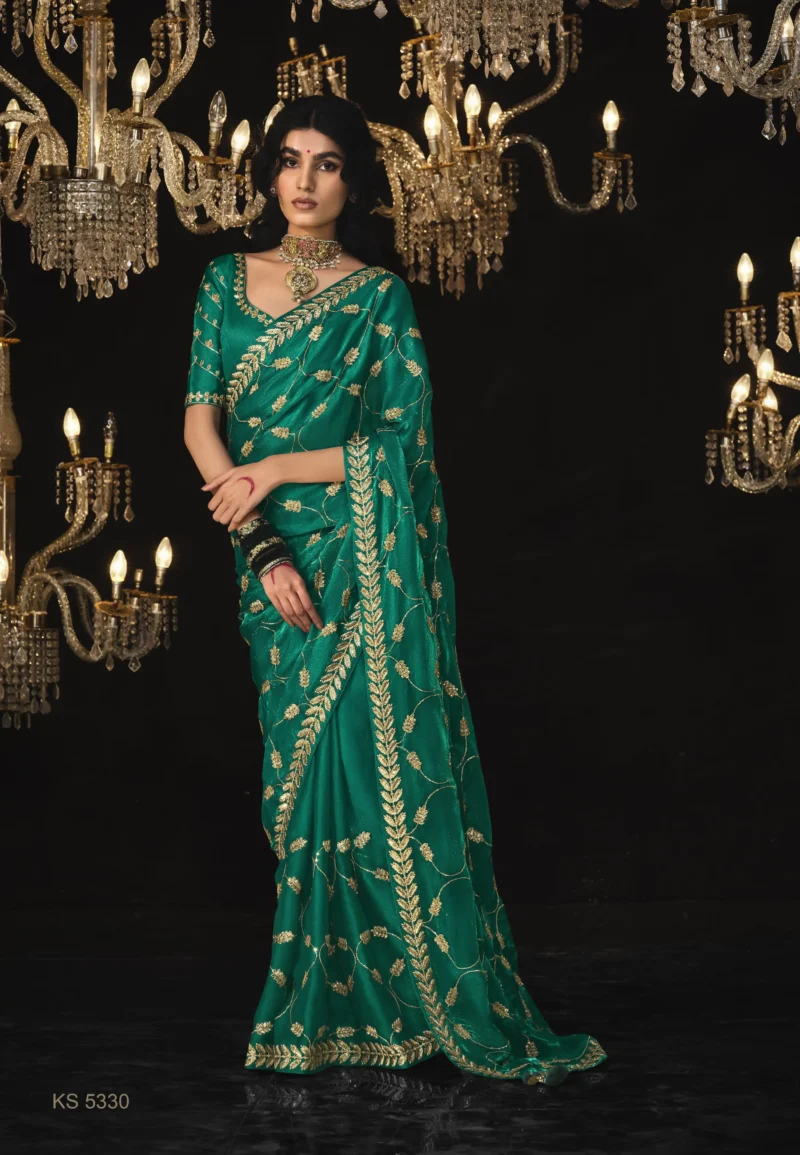 Green Glass Tissue Silk Saree with Sequins