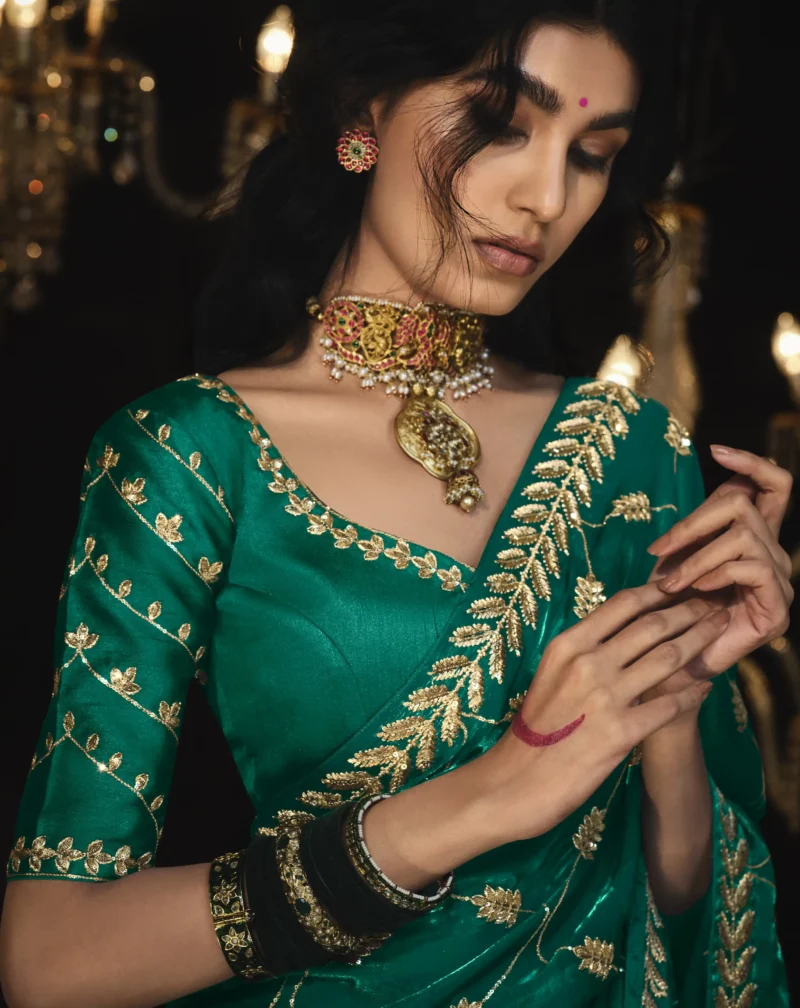 Green Glass Tissue Silk Saree with Sequins