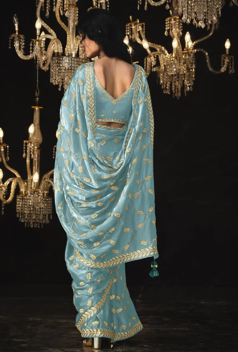 Aqua Blue Silk Designer Saree