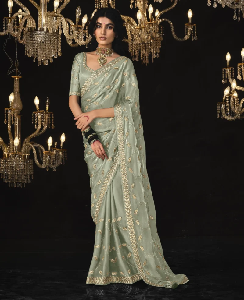 Grey Silk Classic Saree with Embroidered Work