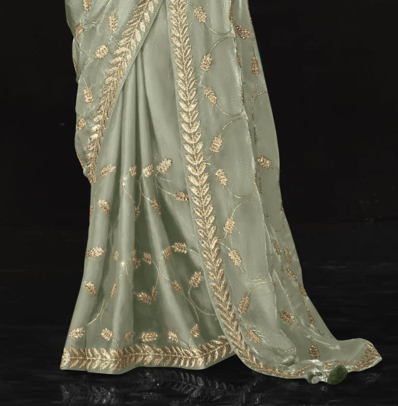 Grey Silk Classic Saree with Embroidered Work