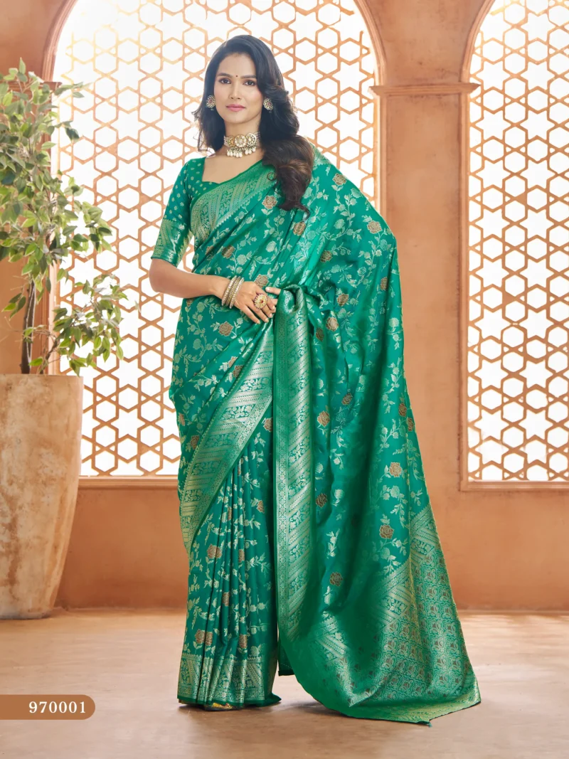 green soft Banarasi silk saree with butti work