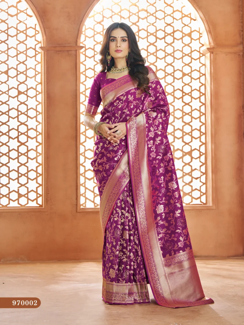 Violet Soft Banarasi Silk Saree with Butti Work