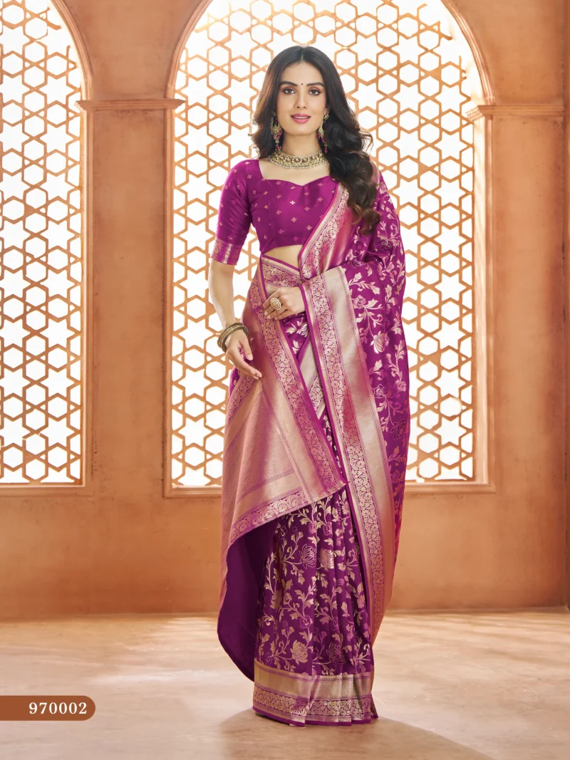 Violet Soft Banarasi Silk Saree with Butti Work