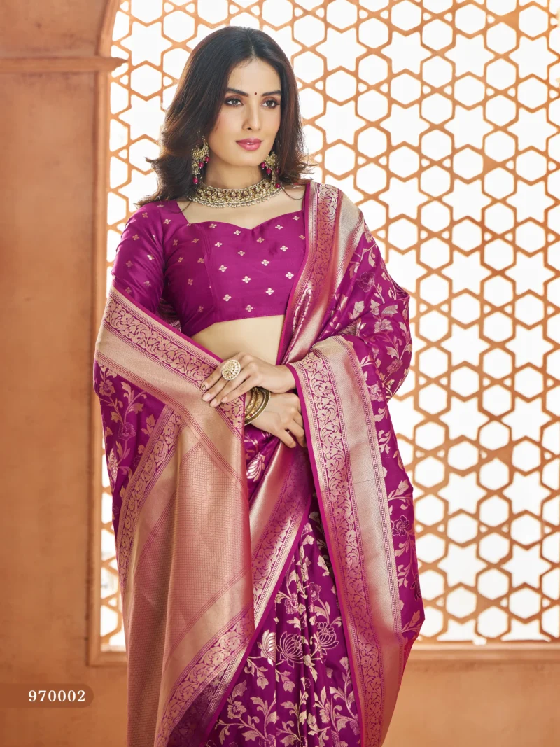 Violet Soft Banarasi Silk Saree with Butti Work