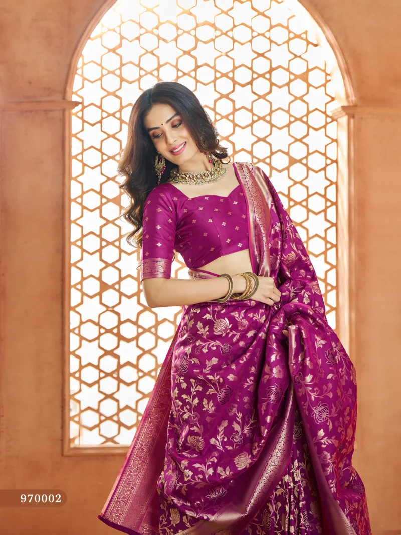 Violet Soft Banarasi Silk Saree with Butti Work