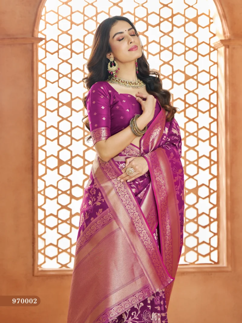 Violet Soft Banarasi Silk Saree with Butti Work