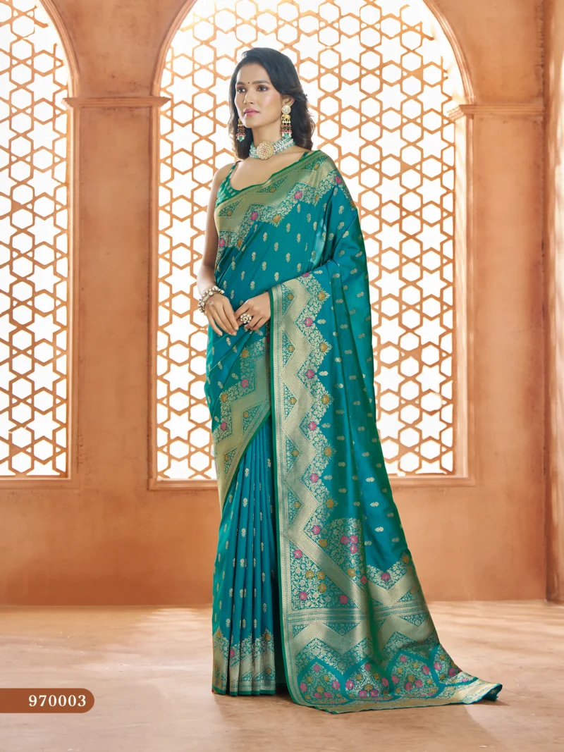 Pine Green Soft Banarasi Silk Saree With Butti Work