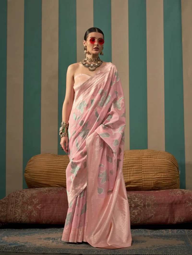 Pink Banarasi Linen Saree - A Feminine Favorite