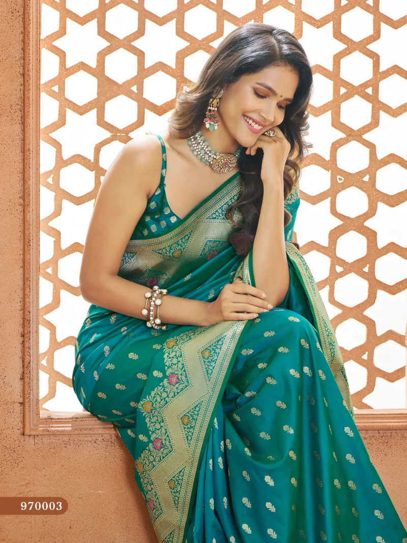 Pine Green Soft Banarasi Silk Saree With Butti Work