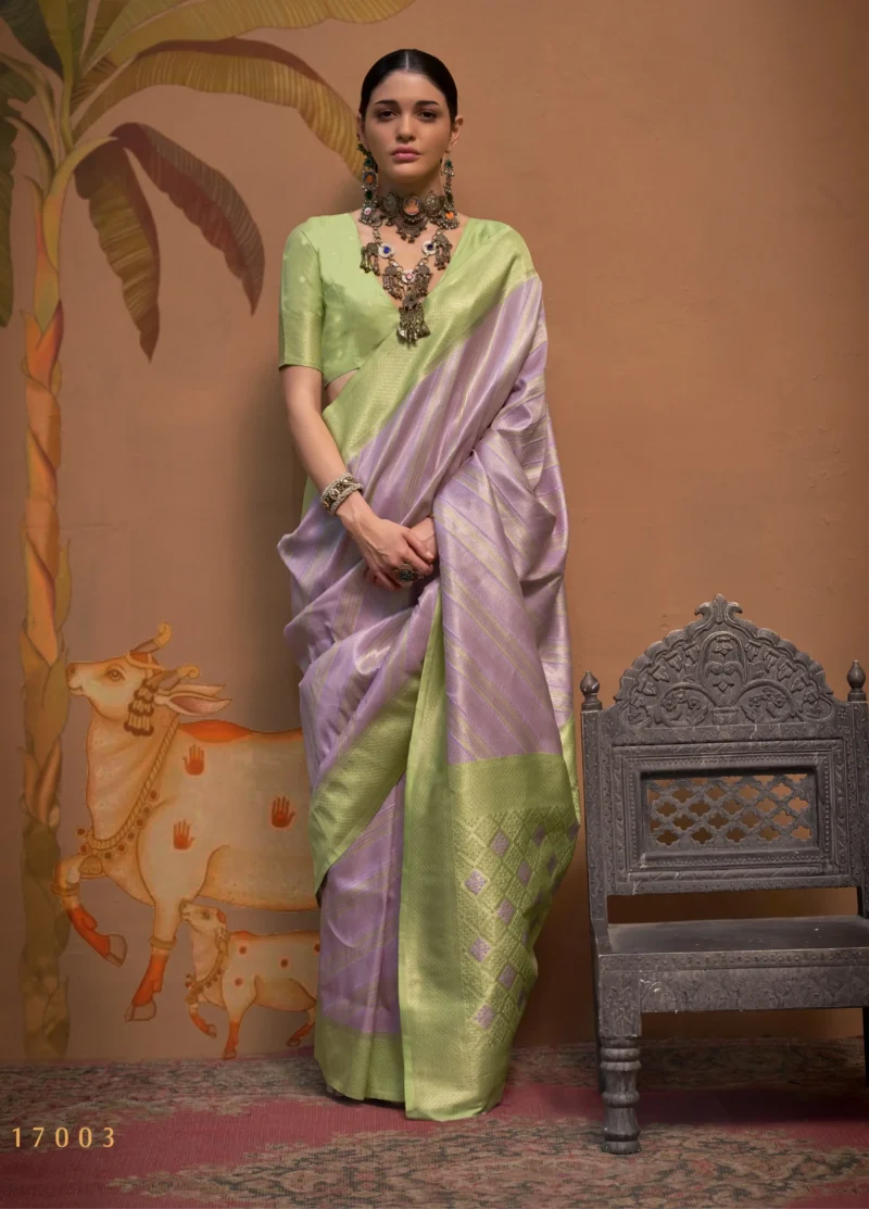 Purple Weaving Silk Traditional Saree with Green Blouse