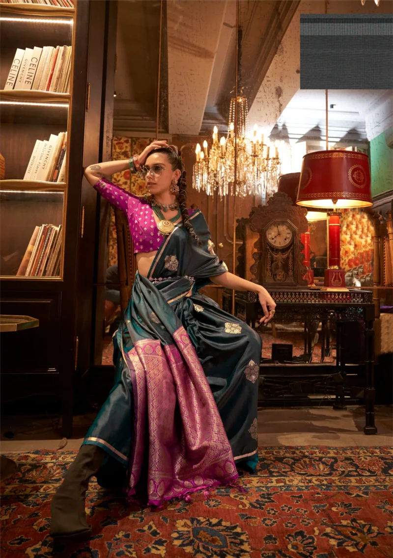 Dark Green Pure Satin Saree: A Sophisticated Choice