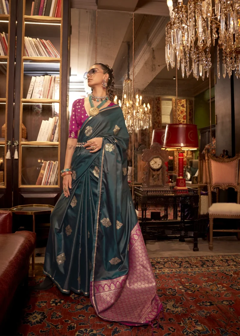 Dark Green Pure Satin Saree: A Sophisticated Choice