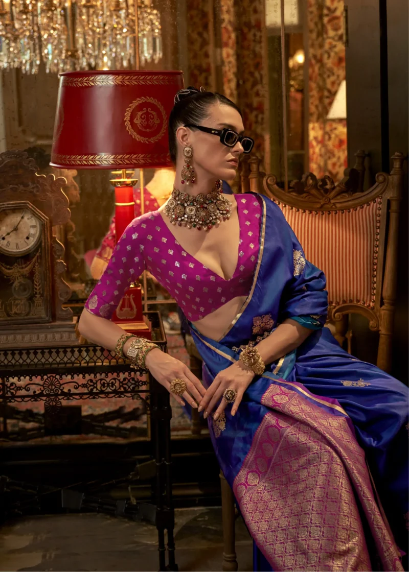 A Blue Two-Tone Pure Satin Saree: A Sophisticated Choice