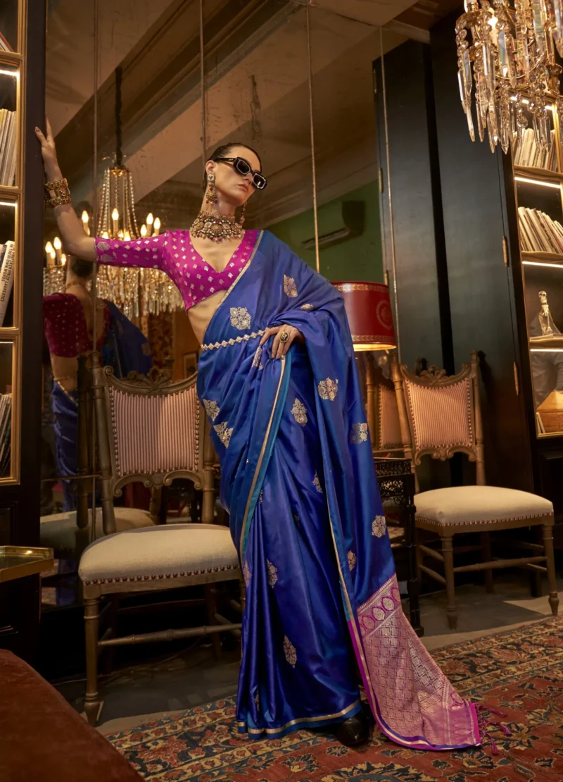 A Blue Two-Tone Pure Satin Saree: A Sophisticated Choice