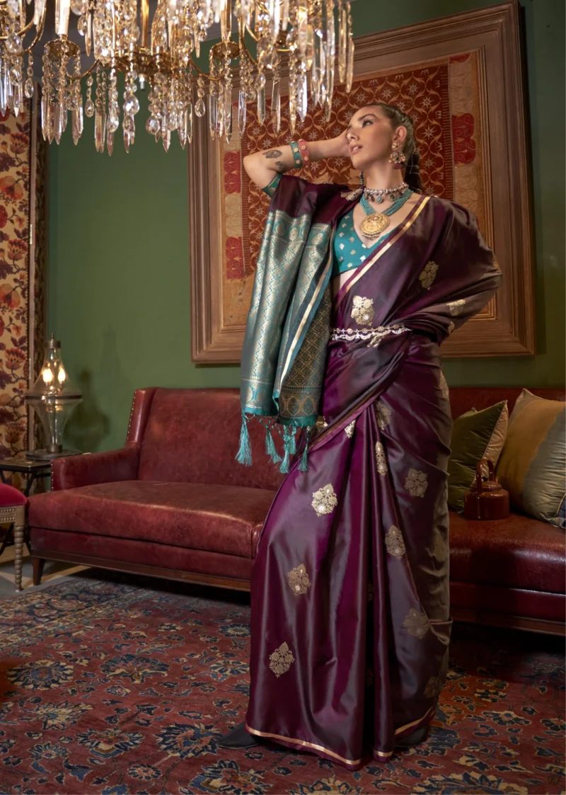 Wine Color Pure Satin Saree: A Partywear Choice