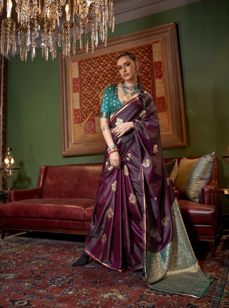 Wine Color Pure Satin Saree: A Partywear Choice