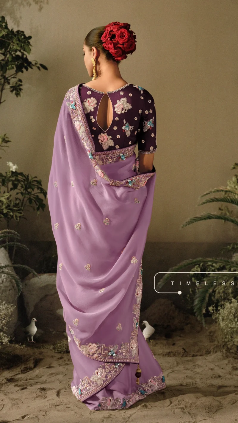 Purple Embroidered Silk Wedding Saree: A Royal Affair