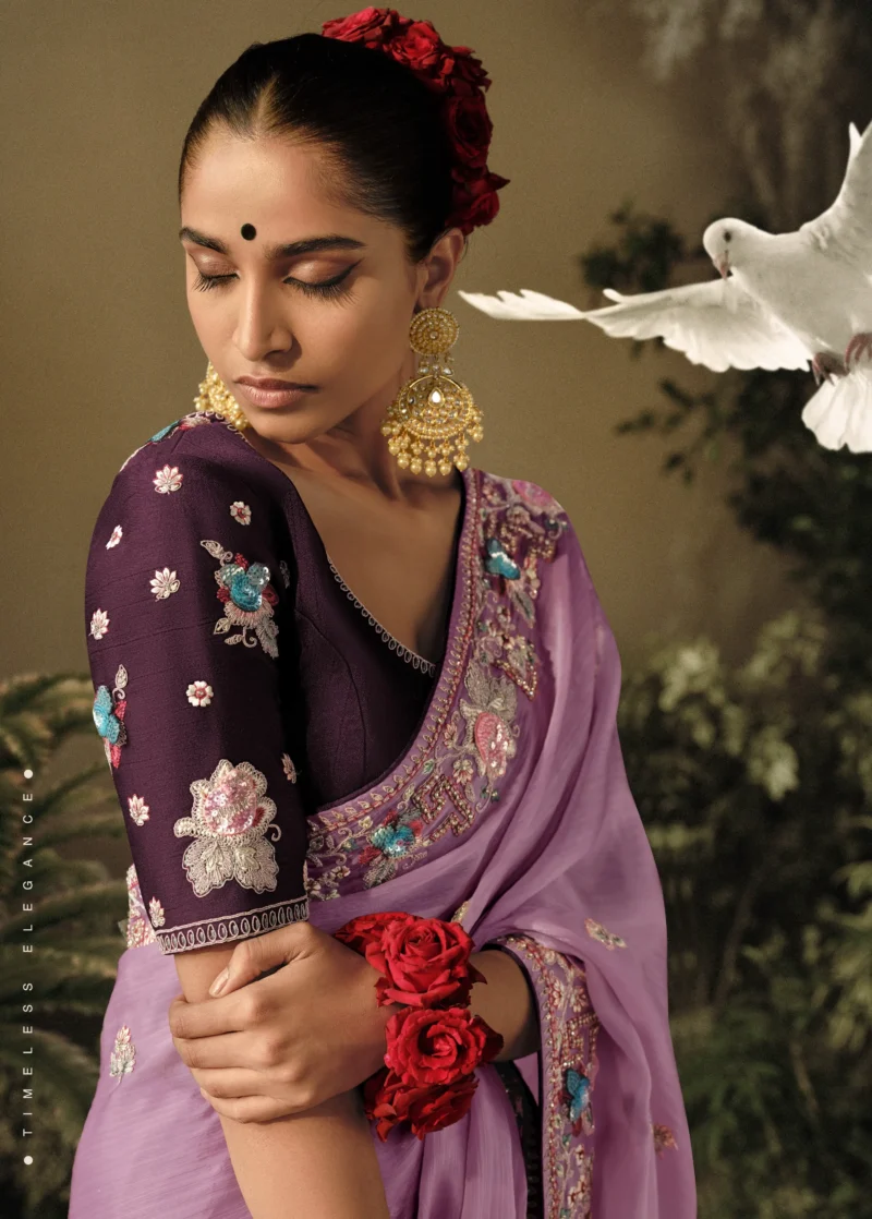 Purple Embroidered Silk Wedding Saree: A Royal Affair