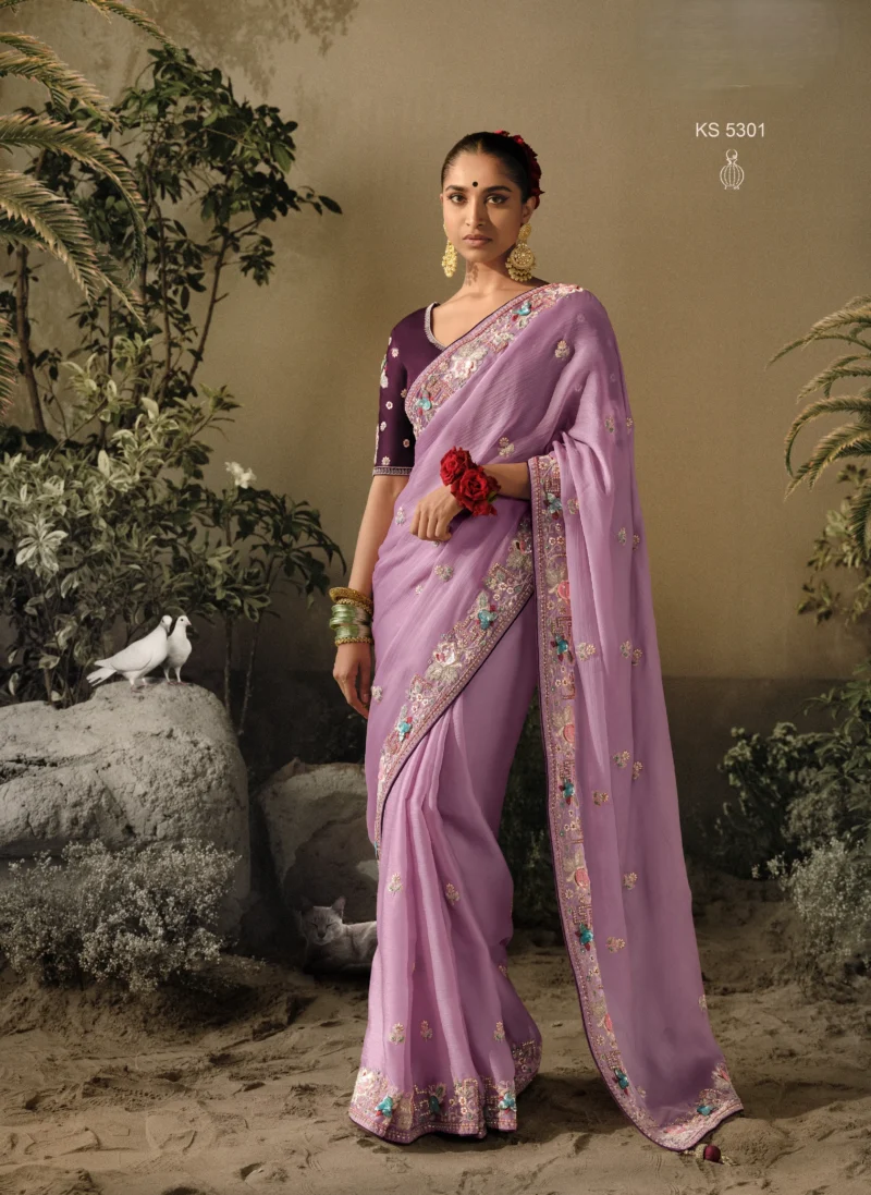 Purple Embroidered Silk Wedding Saree: A Royal Affair