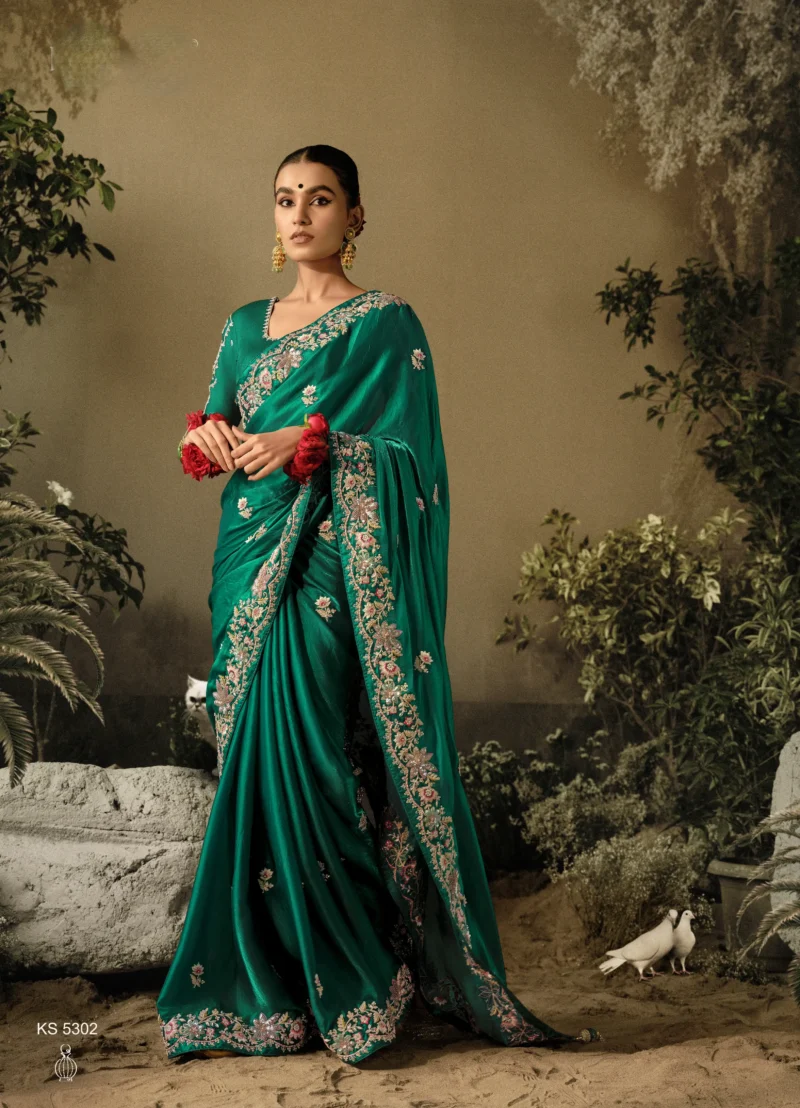 Green Embroidered Silk Wedding Saree: A Fresh and Elegant Choice