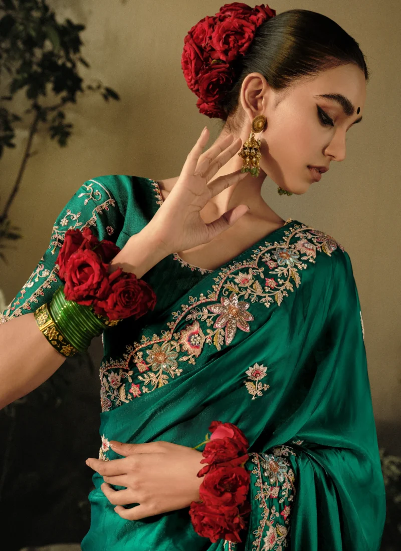 Green Embroidered Silk Wedding Saree: A Fresh and Elegant Choice