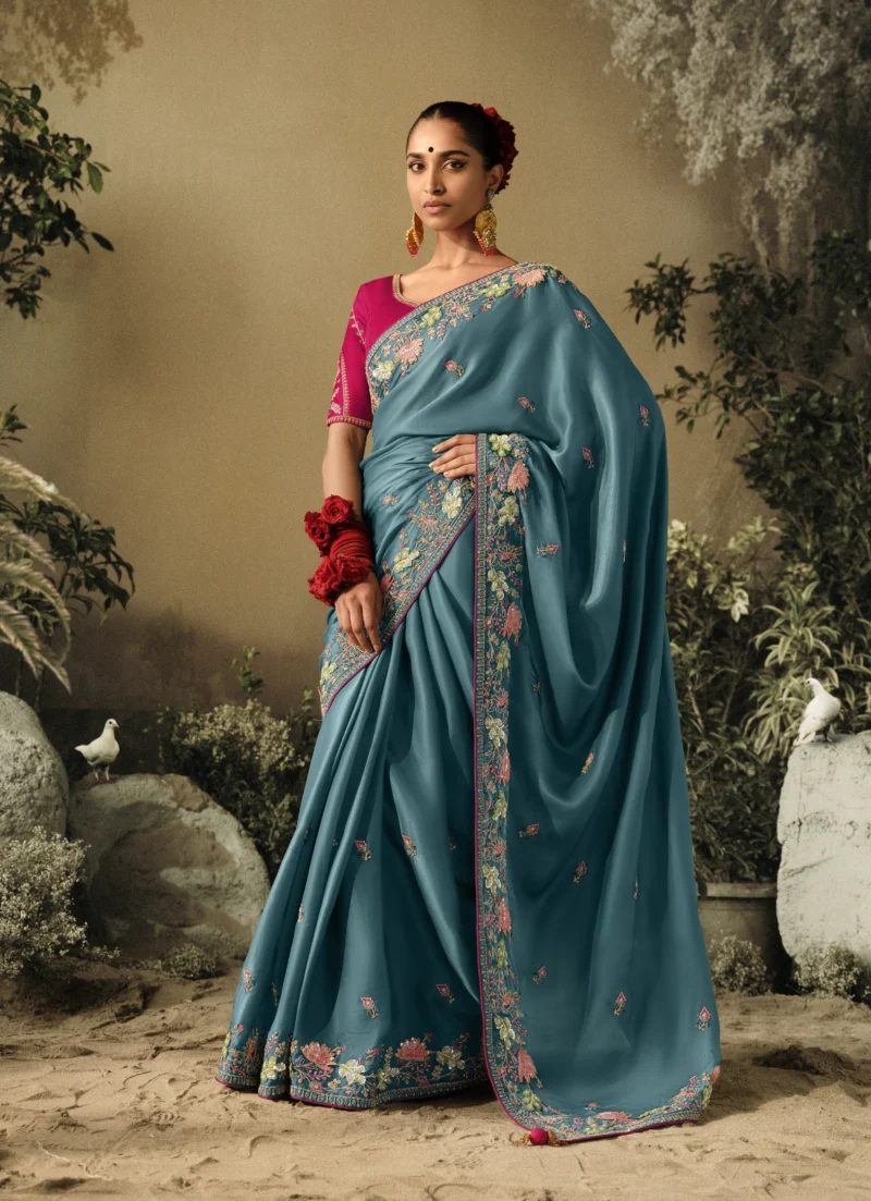 Sea Blue Silk Wedding Saree: A Majestic Choice