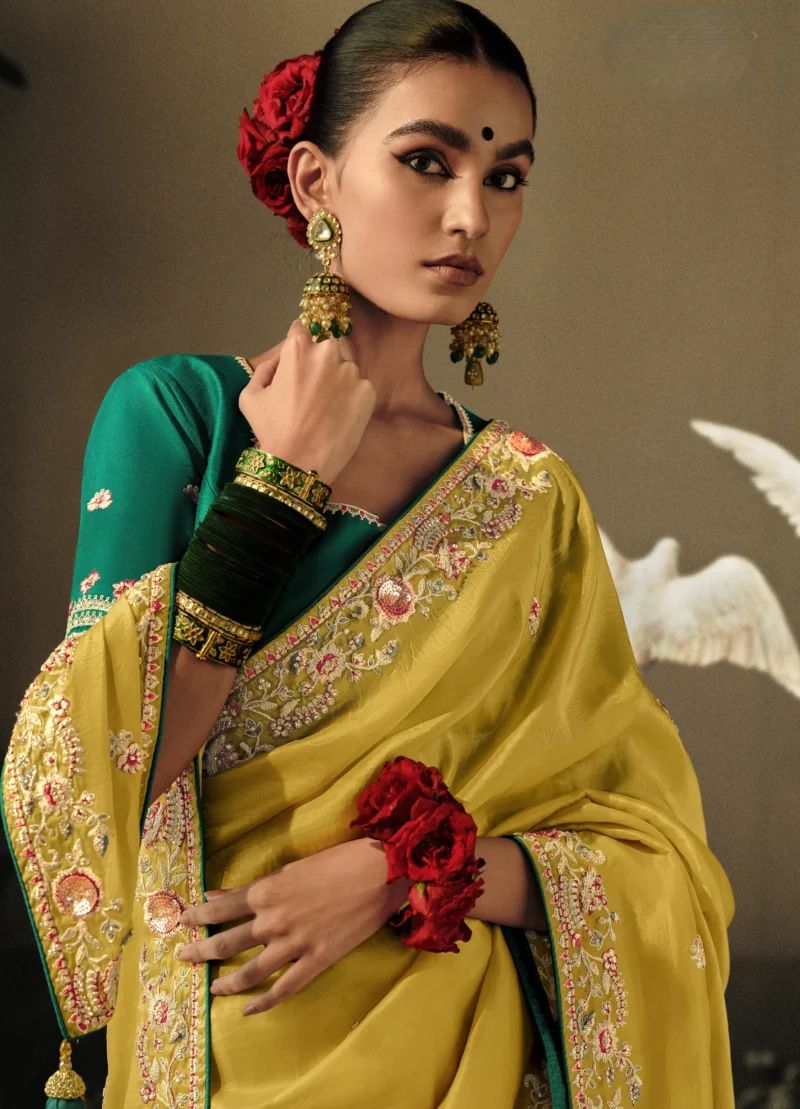 Yellow Embroidered Silk Wedding Saree: A Sunshine-Inspired Choice