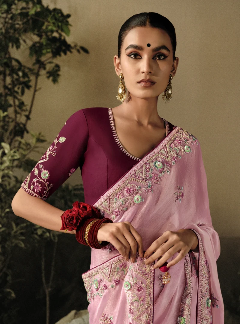 Pink Party Saree with Sequin and Stone Work