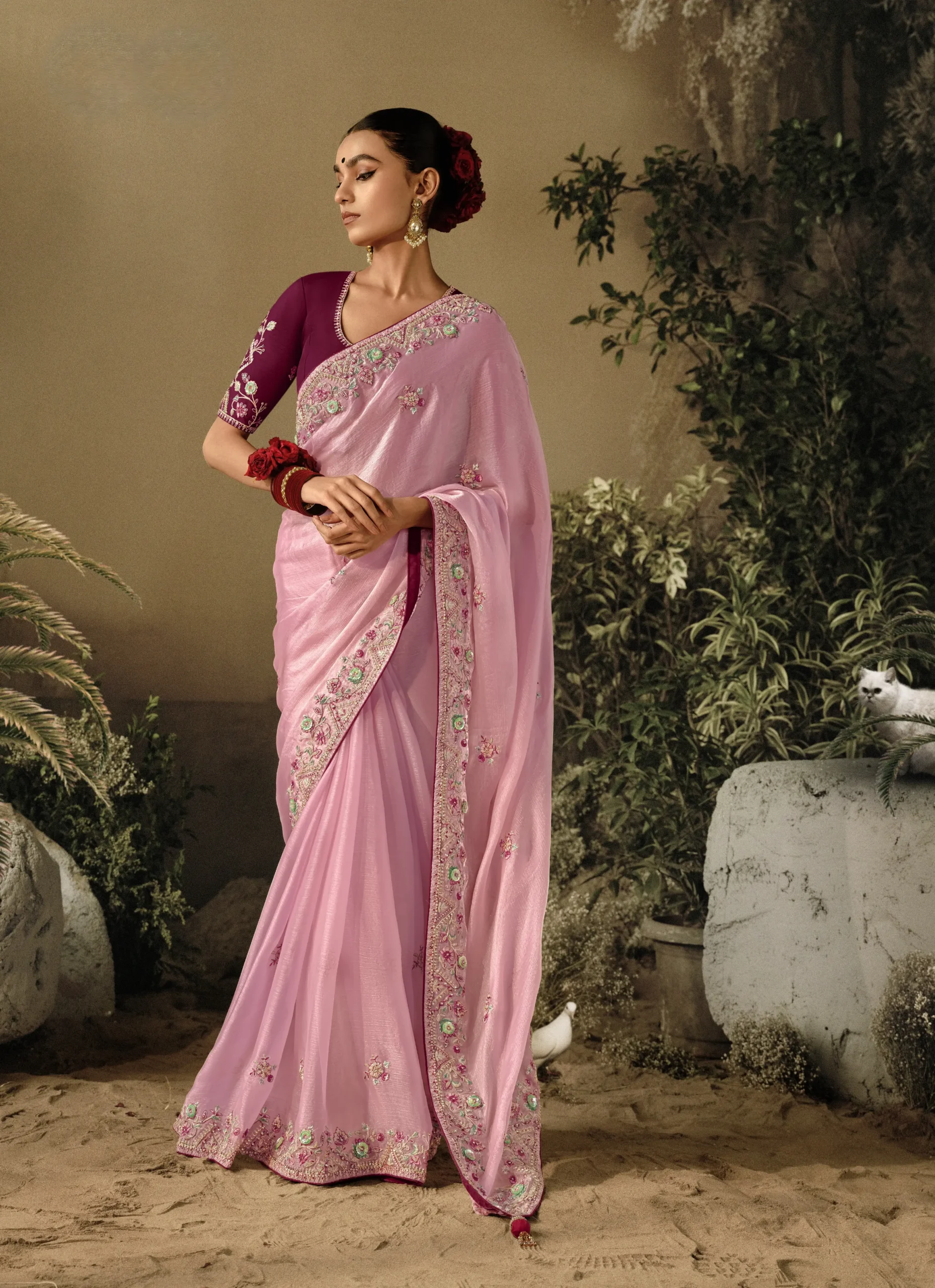 Pink Party Saree with Sequin and Stone Work