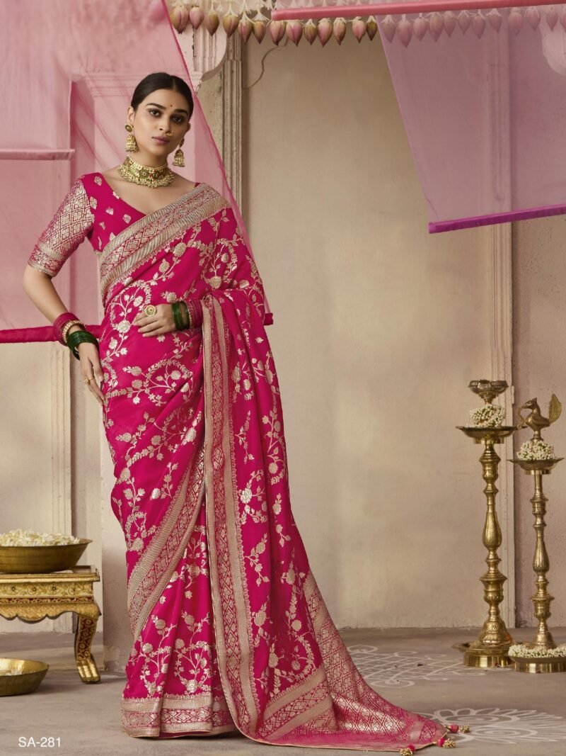 Pink Dola Banarasi Silk Woven Saree Festive Wear