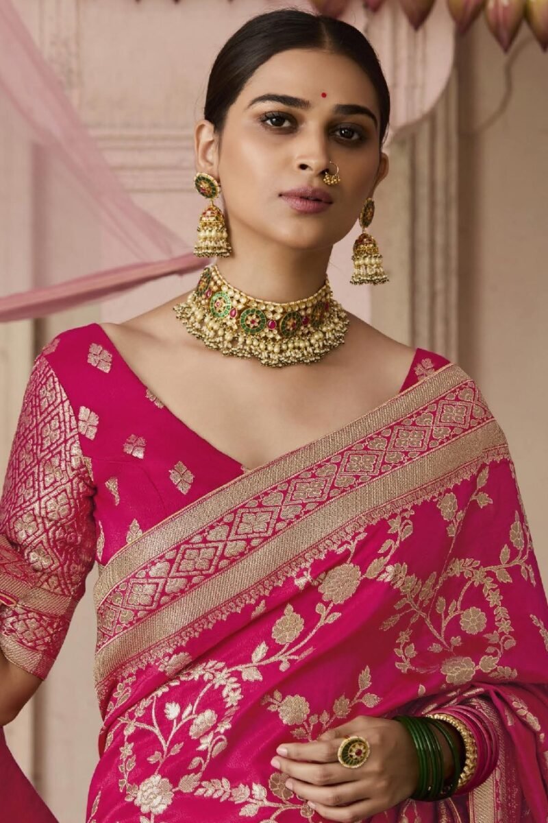 Pink Dola Banarasi Silk Woven Saree Festive Wear