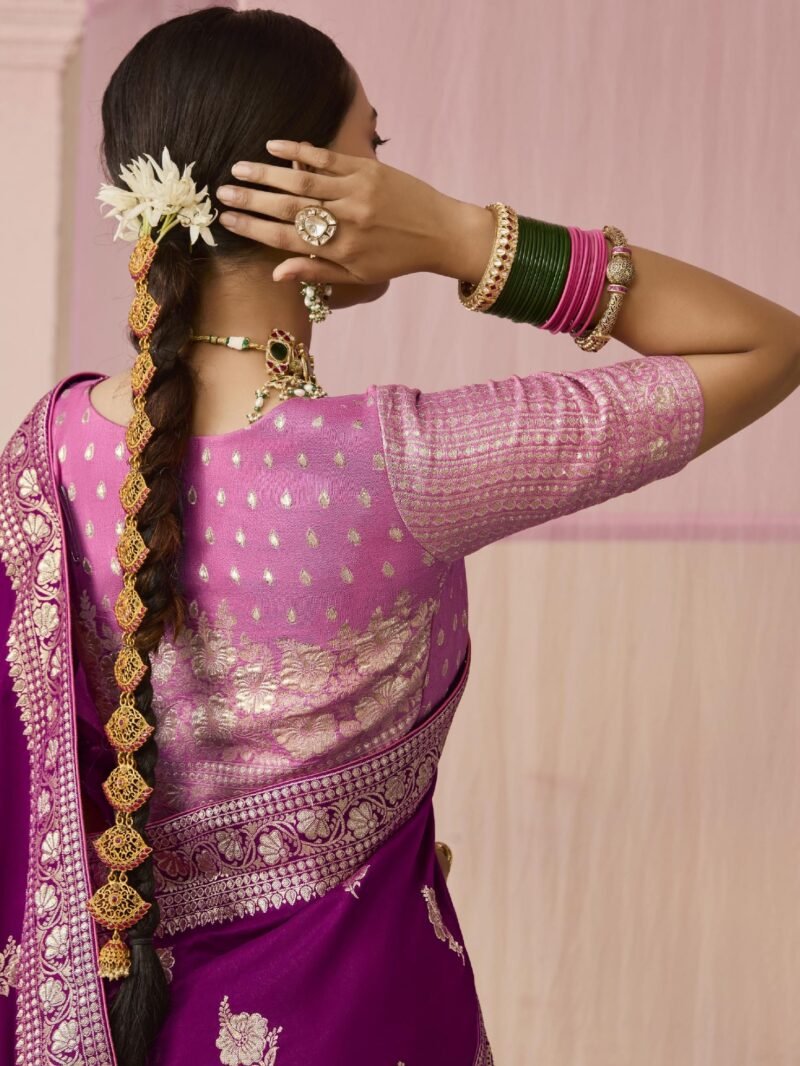 Purple Banarasi Dola Silk Saree with Matching Blouse