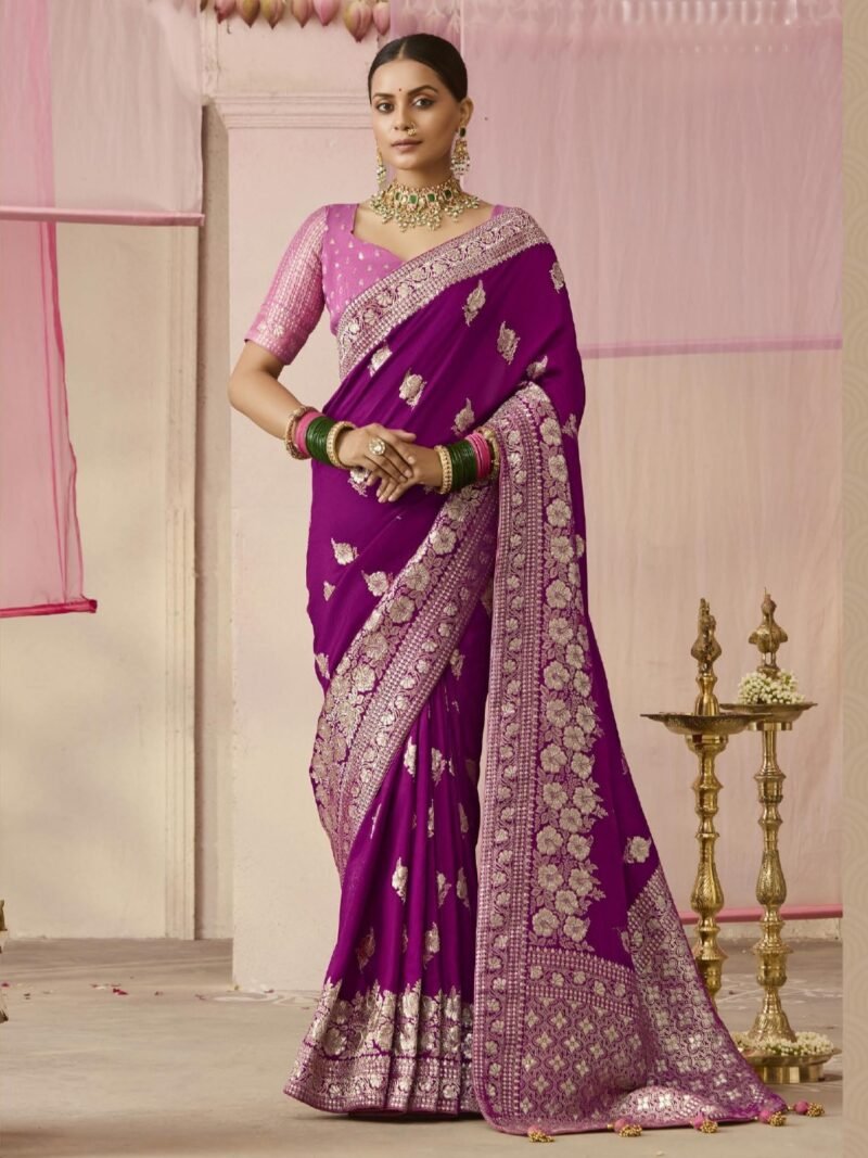 Purple Banarasi Dola Silk Saree with Matching Blouse