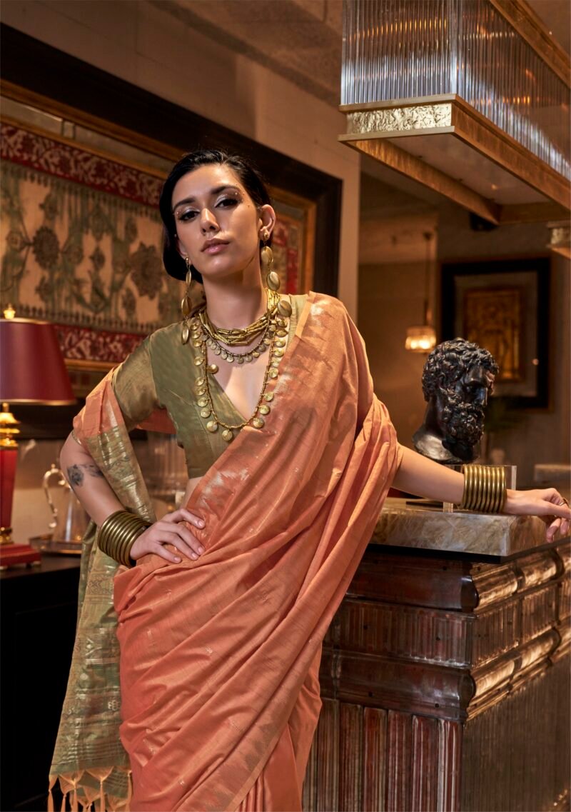 Orange Tussar Handloom Silk Saree - A Vibrant Elegance